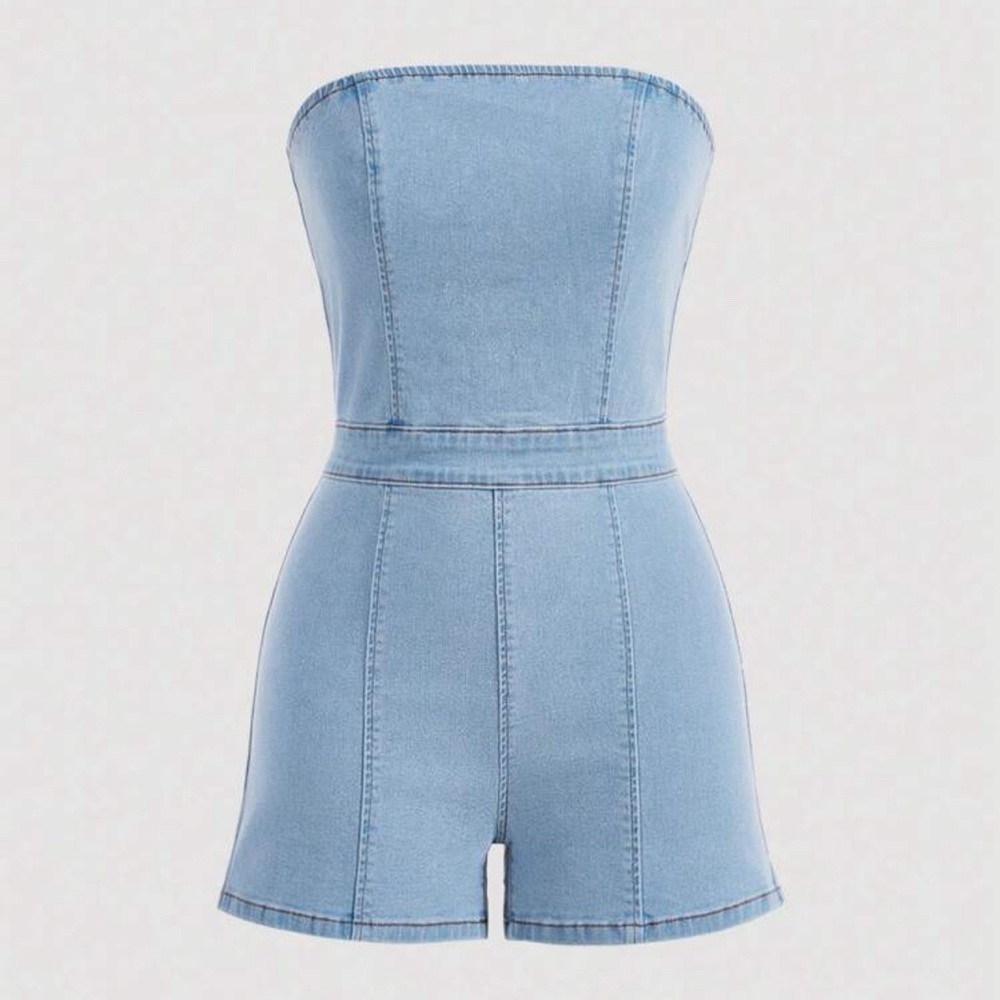 Strapless Denim Romper